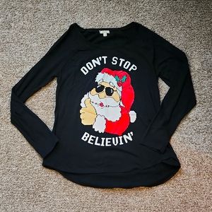 Womens "Don't Stop Belevine" Santa Long Sleeve Shirt.